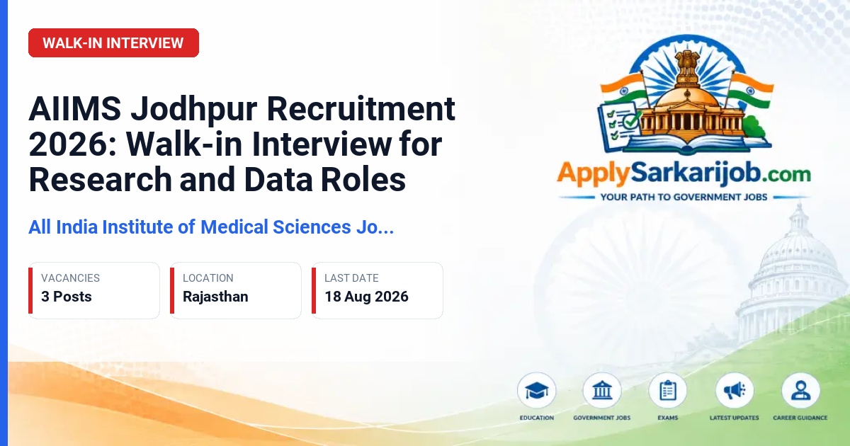 All India Institute of Medical Sciences Jodhpur - Research Scientist II, Research Assistant, Data Entry Operator Official Notification Poster & Schedule