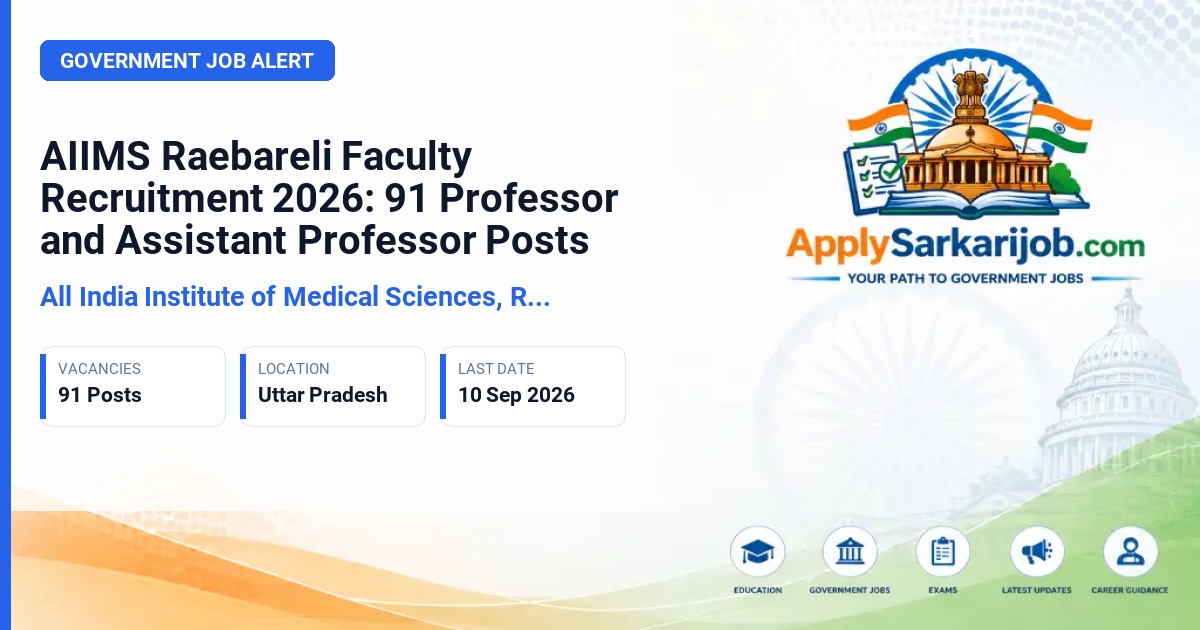 All India Institute of Medical Sciences, Raebareli - Faculty (Professor, Additional Professor, Associate Professor, Assistant Professor) Official Notification Poster & Schedule