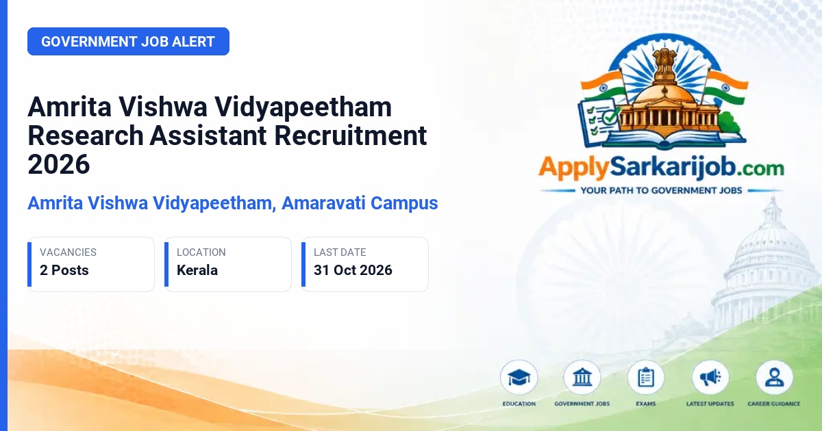 Amrita Vishwa Vidyapeetham, Amaravati Campus - Research Assistant Official Notification Poster & Schedule
