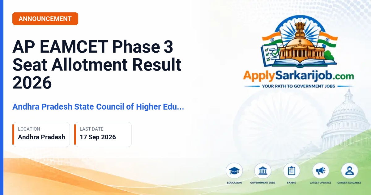 Andhra Pradesh State Council of Higher Education (APSCHE) - AP EAMCET (AP EAPCET) 2026 Counselling Phase 3 Official Notification Poster & Schedule