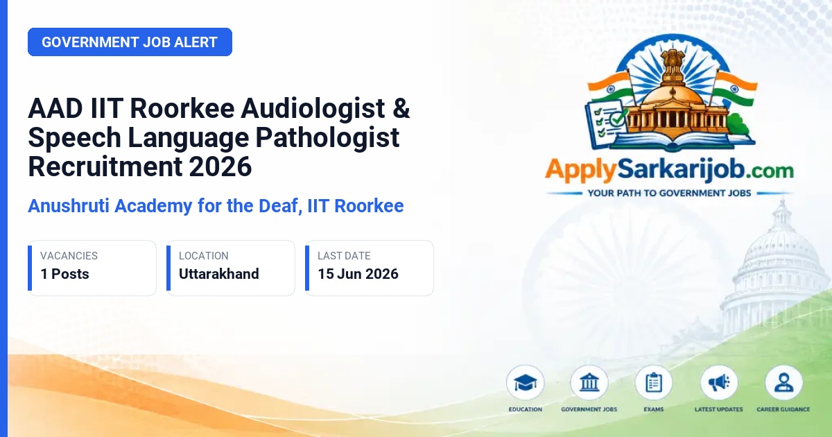 Anushruti Academy for the Deaf, IIT Roorkee - Audiologist & Speech Language Pathologist (ASLP) / Assistant Official Notification Poster & Schedule