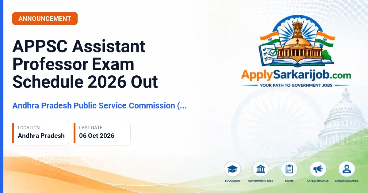 Andhra Pradesh Public Service Commission (APPSC) - Assistant Professor Exam Schedule Official Notification Poster & Schedule