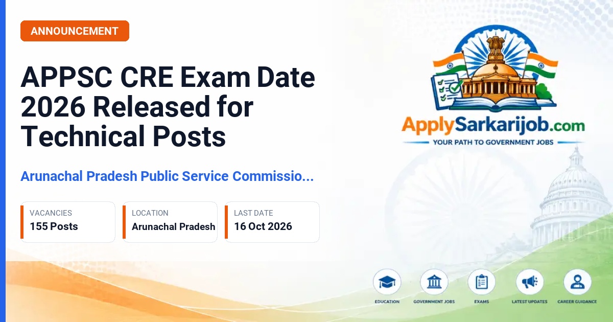 Arunachal Pradesh Public Service Commission (APPSC) - Common Recruitment Examination (CRE) 2026 Part-I Official Notification Poster & Schedule