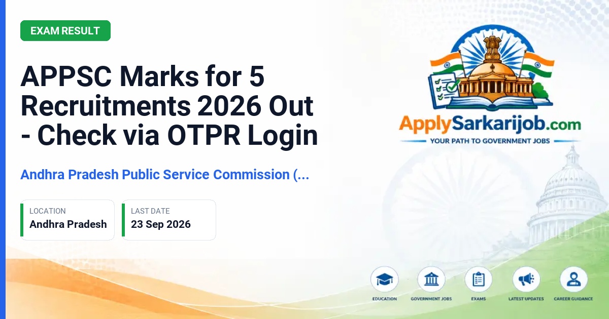 Andhra Pradesh Public Service Commission (APPSC) - Marks for five recruitments: Agriculture Officer, Junior Lecturer in Library Science, Assistant Executive Engineer (Civil) in RWS & S, Assistant Motor Vehicle Inspector, Assistant Inspector of Fisheries Official Notification Poster & Schedule