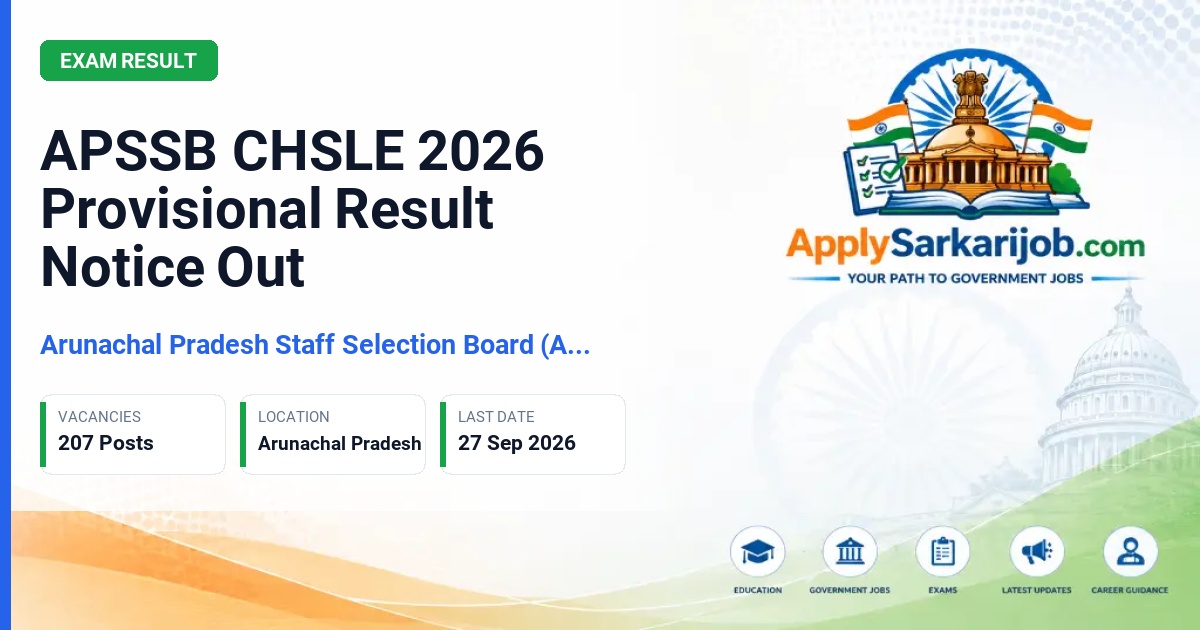 Arunachal Pradesh Staff Selection Board (APSSB) - Combined Higher Secondary Level Examination (CHSLE) 2026 Official Notification Poster & Schedule