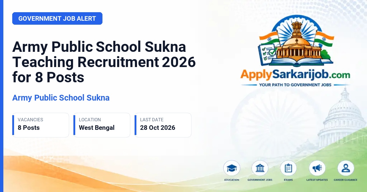 Army Public School Sukna - Vice Principal, Headmaster/ Headmistress, Special Educator (PRT), PRT, TGT Official Notification Poster & Schedule