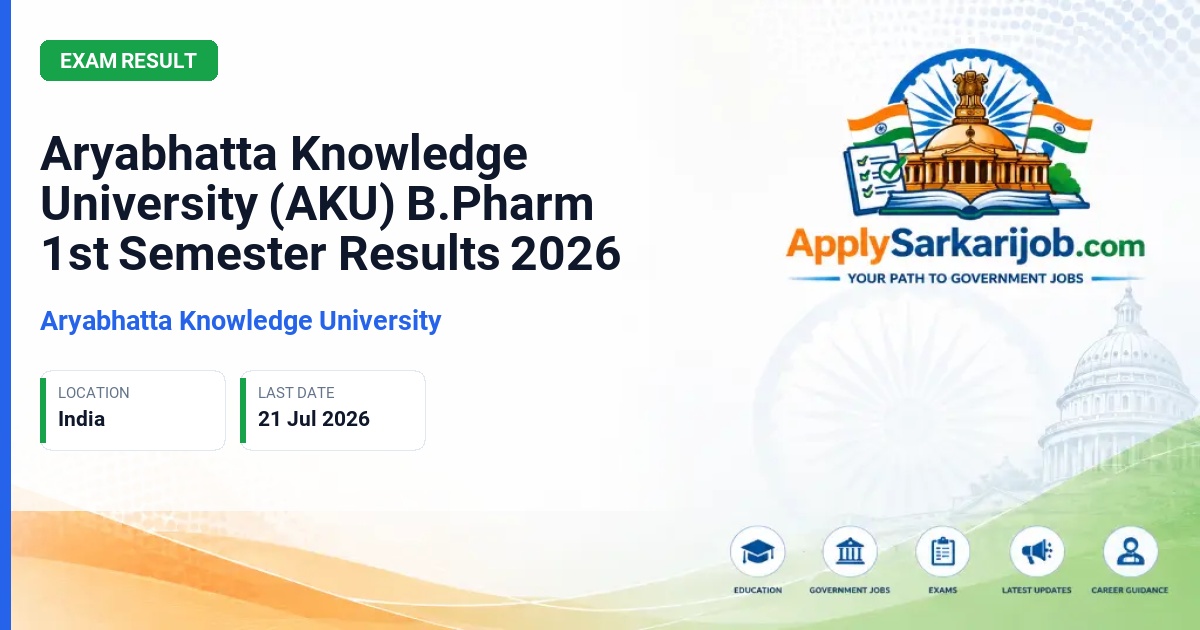 Aryabhatta Knowledge University - Aryabhatta Knowledge University (AKU) B.Pharm 1st Semester Results 2026 Official Notification Poster & Schedule