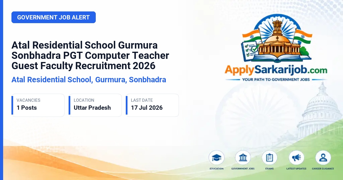 Atal Residential School, Gurmura, Sonbhadra - PGT Computer Teacher (Guest Faculty) Official Notification Poster & Schedule