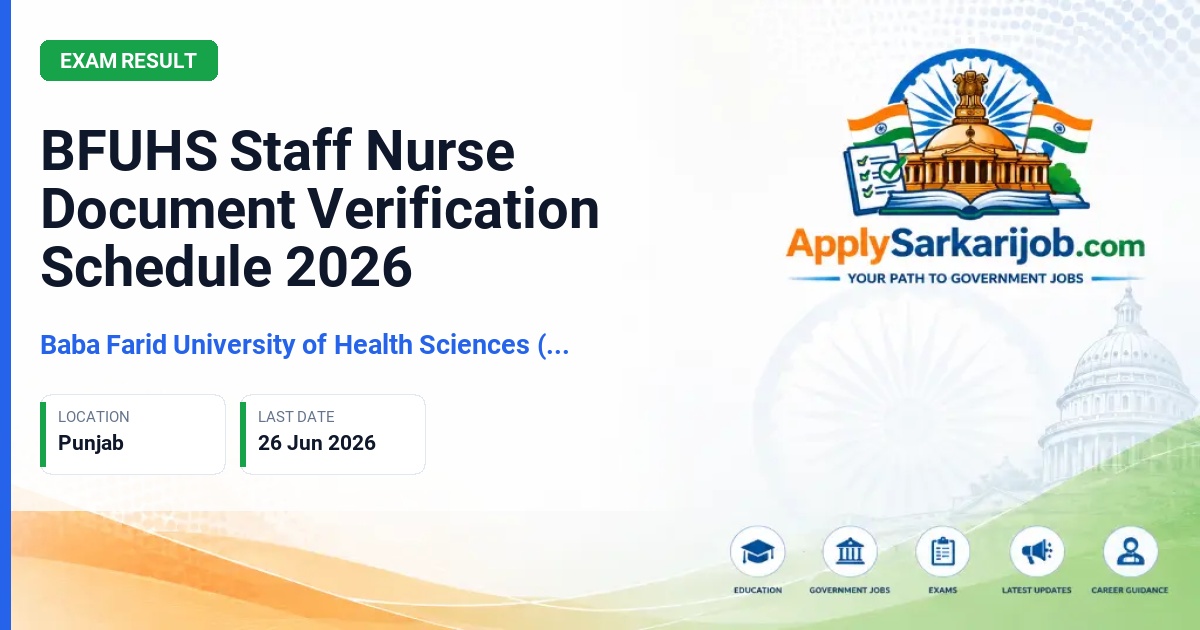 Baba Farid University of Health Sciences (BFUHS), Faridkot - Staff Nurse Official Notification Poster & Schedule