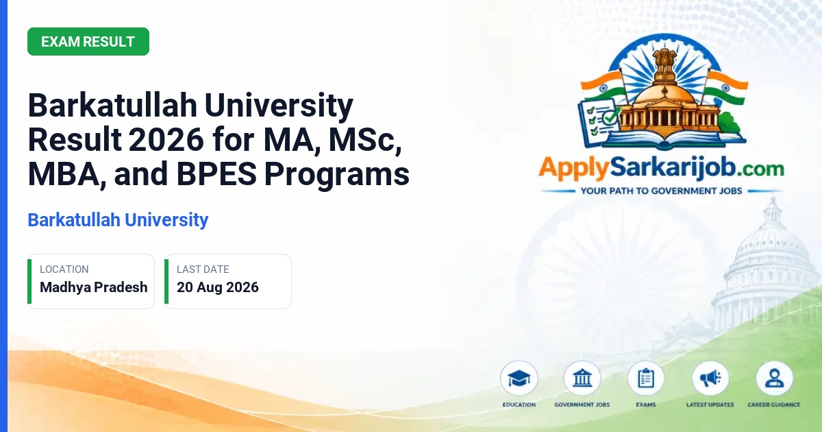 Barkatullah University - Barkatullah University Result 2026 for MA, MSc, MBA, and BPES Programs Official Notification Poster & Schedule