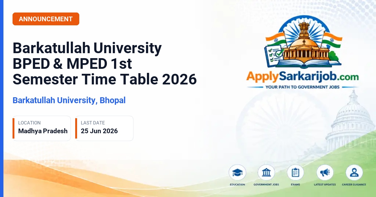 Barkatullah University, Bhopal - Barkatullah University BPED & MPED 1st Semester Time Table 2026 Official Notification Poster & Schedule
