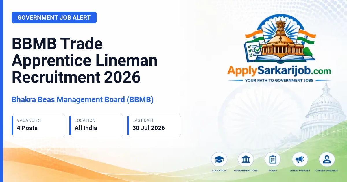 Bhakra Beas Management Board (BBMB) - Trade Apprentice Lineman Official Notification Poster & Schedule