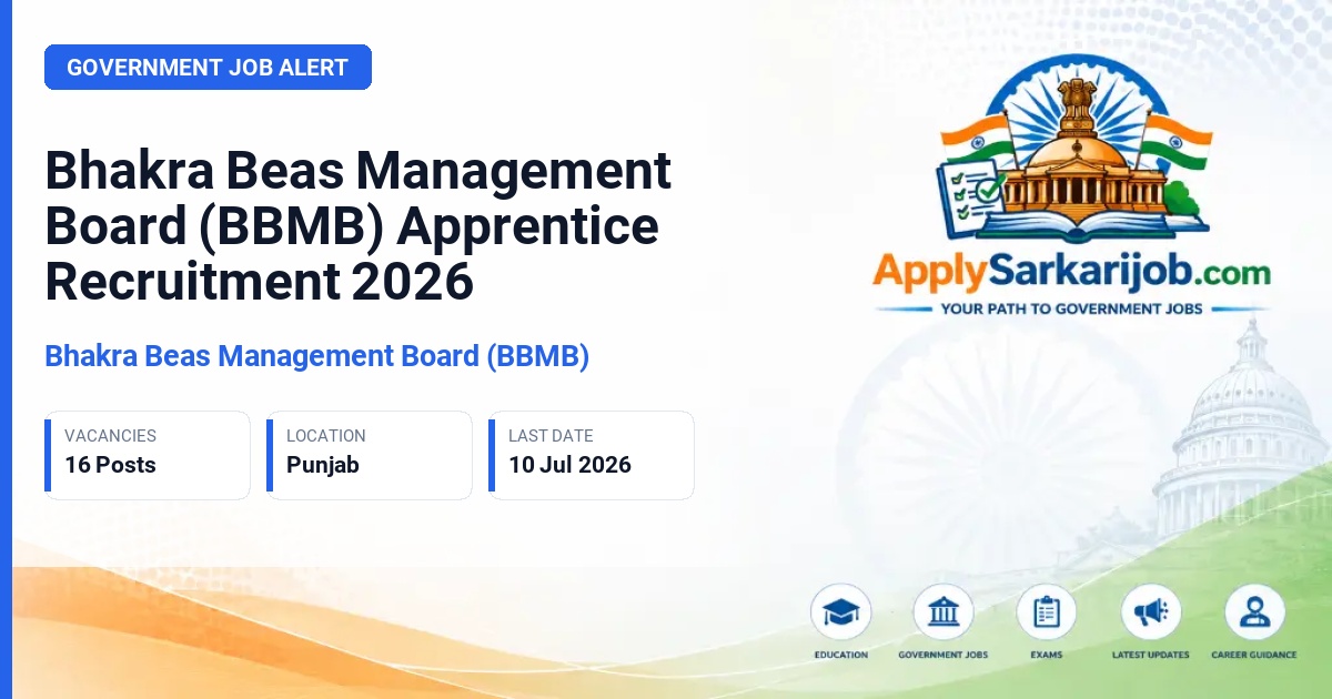Bhakra Beas Management Board (BBMB) - Apprentice (Lineman/Electrician) Official Notification Poster & Schedule