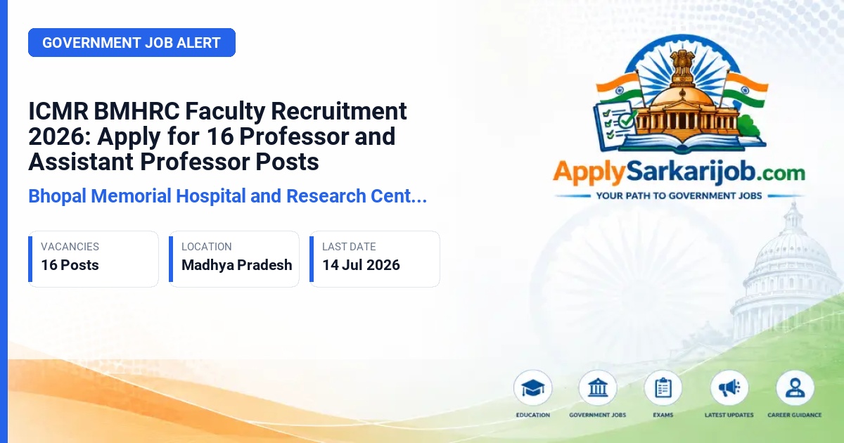 Bhopal Memorial Hospital and Research Centre (ICMR BMHRC) - Professor, Associate Professor, Assistant Professor Official Notification Poster & Schedule
