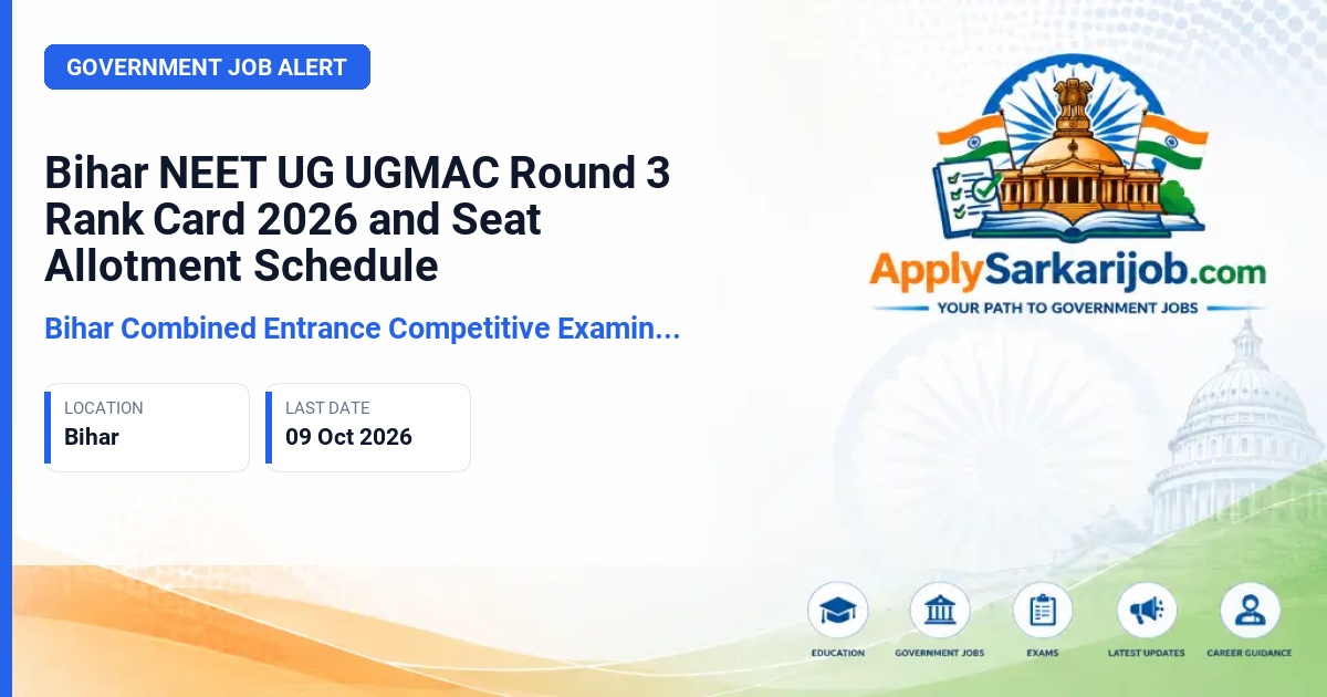 Bihar Combined Entrance Competitive Examination Board (BCECEB) - UGMAC Round 3 Rank Card Official Notification Poster & Schedule