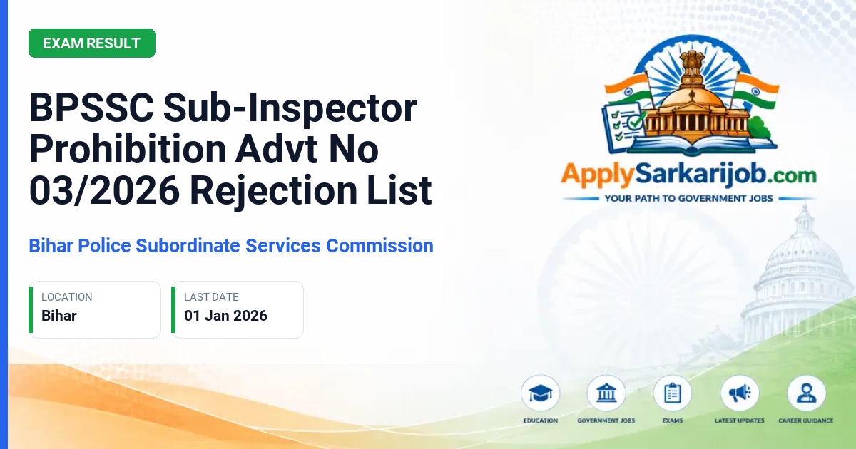 Bihar Police Subordinate Services Commission (BPSSC) - Sub-Inspector Prohibition Official Notification Poster & Schedule