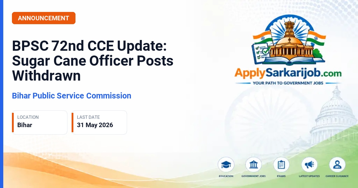 Bihar Public Service Commission (BPSC) - Sugar Cane Officer Official Notification Poster & Schedule