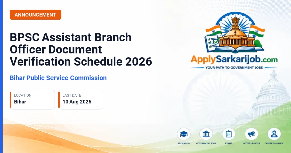 Bihar Public Service Commission - Sahayak Prashakha Padadhikari (Assistant Branch Officer) Official Notification Poster & Schedule