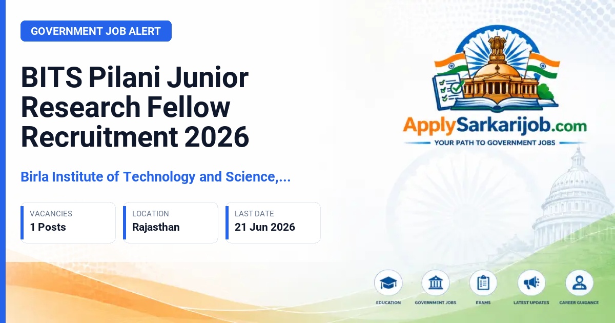 Birla Institute of Technology and Science, Pilani (BITS Pilani) - Junior Research Fellow Official Notification Poster & Schedule
