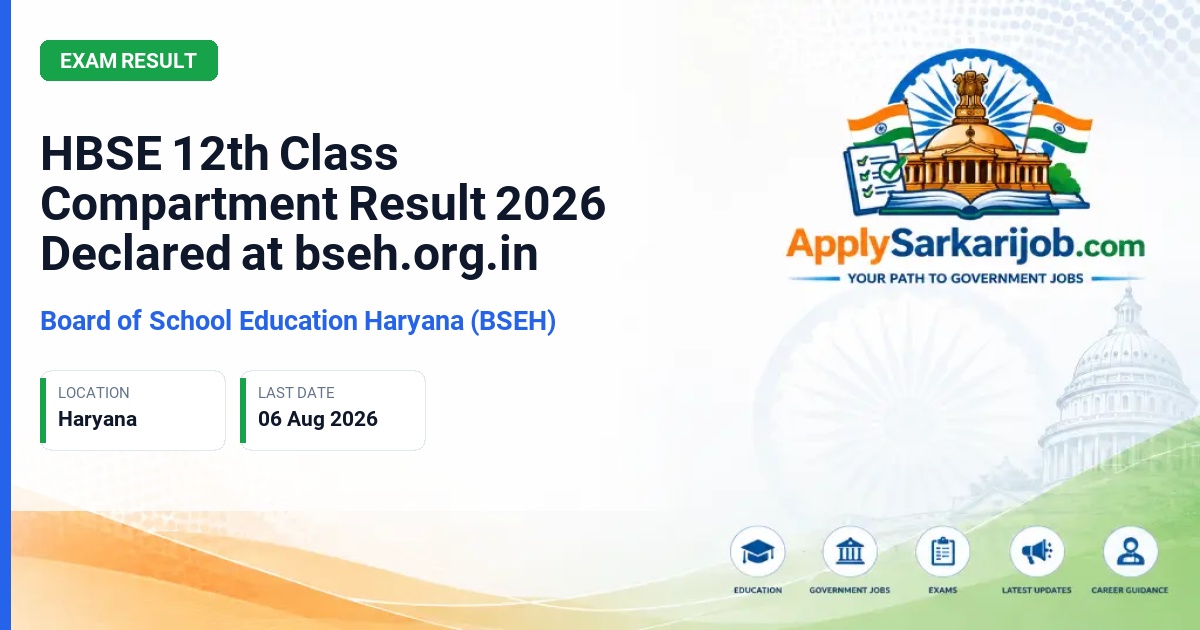 Board of School Education Haryana (BSEH) - HBSE 12th Class Compartment Result 2026 Declared at bseh.org.in Official Notification Poster & Schedule