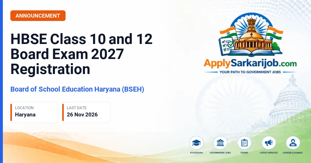 Board of School Education Haryana (BSEH) - Annual Board Examination 2027 Registration Official Notification Poster & Schedule