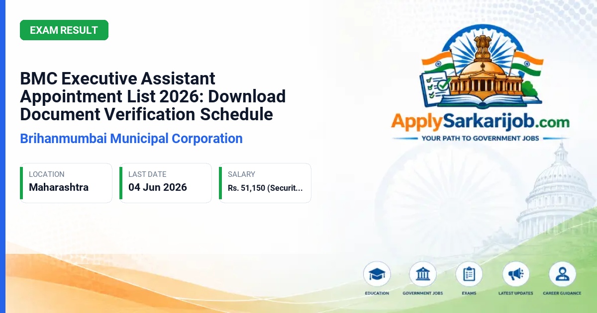 Brihanmumbai Municipal Corporation - Executive Assistant Official Notification Poster & Schedule