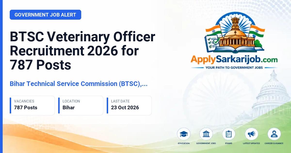 Bihar Technical Service Commission (BTSC), 19 Harding Road, Patna - Touring Veterinary Officer & equivalent Official Notification Poster & Schedule