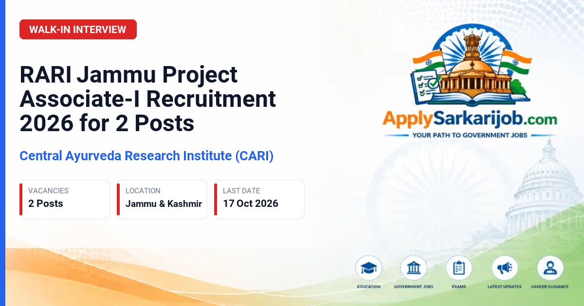 Central Ayurveda Research Institute (CARI) - Project Associate-I (Chemistry) and Project Associate-I (IT) Official Notification Poster & Schedule