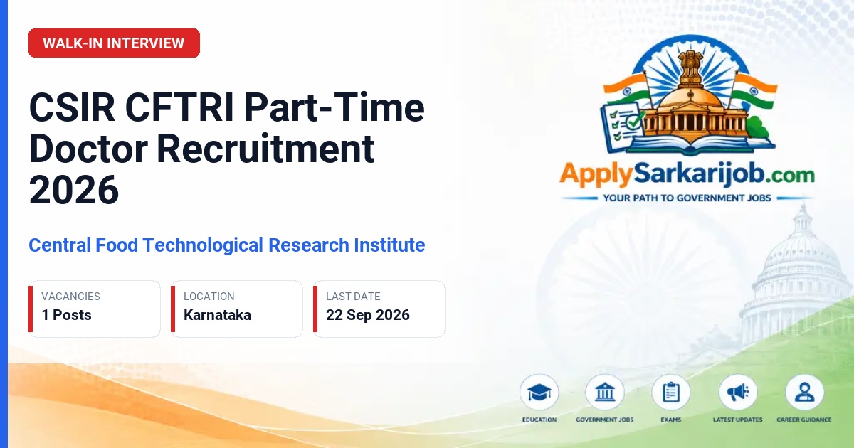 Central Food Technological Research Institute - Part-Time Doctor (Allopathic System) Official Notification Poster & Schedule