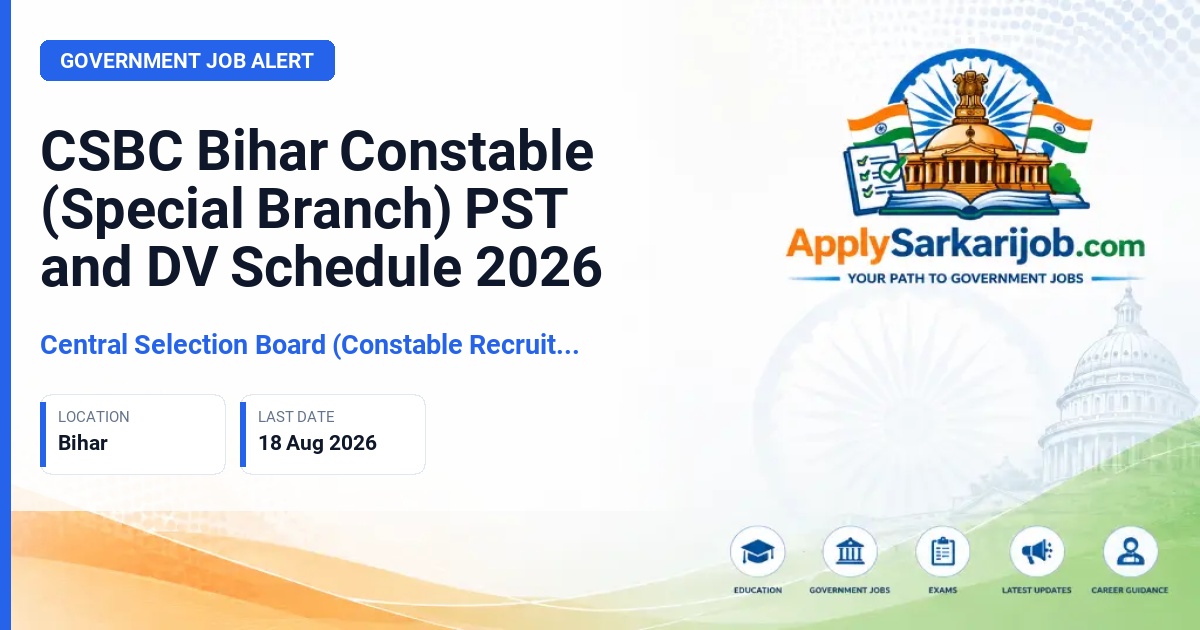 Central Selection Board of Constable (CSBC), Bihar - Constable (General Duty, Close Cadre), Special Branch Official Notification Poster & Schedule