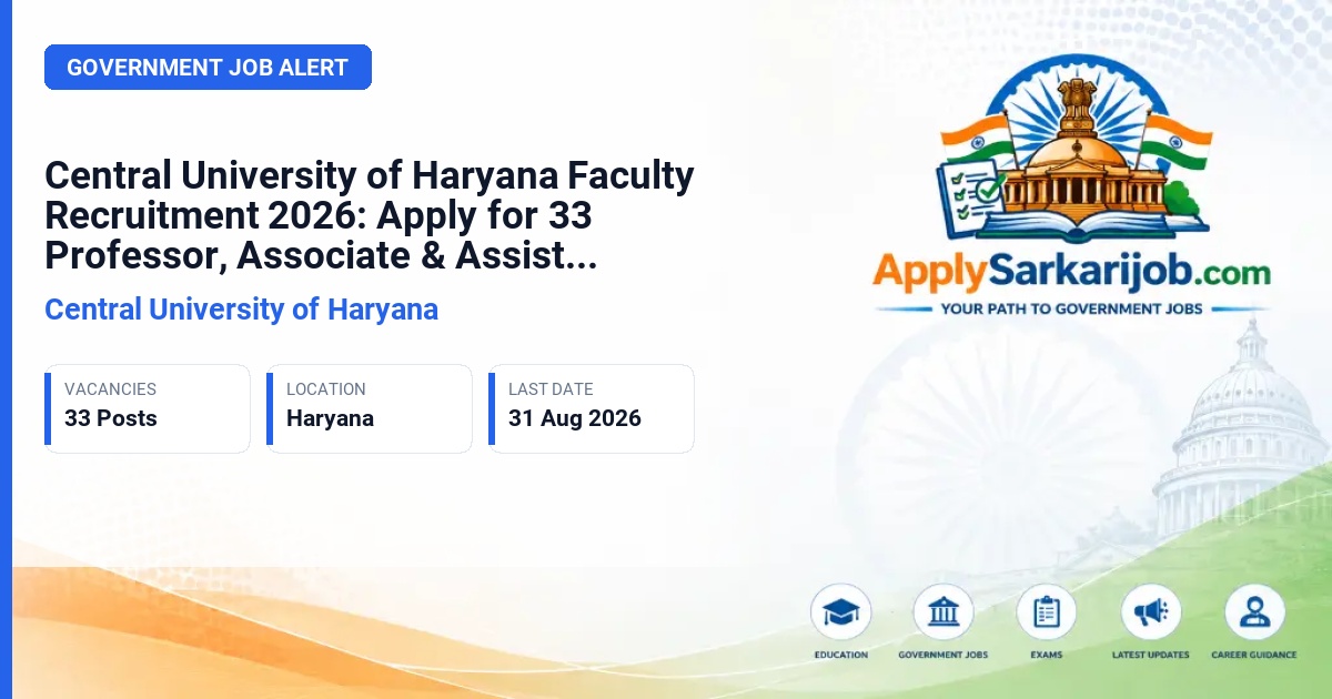 Central University of Haryana - Professor, Associate Professor, Assistant Professor Official Notification Poster & Schedule