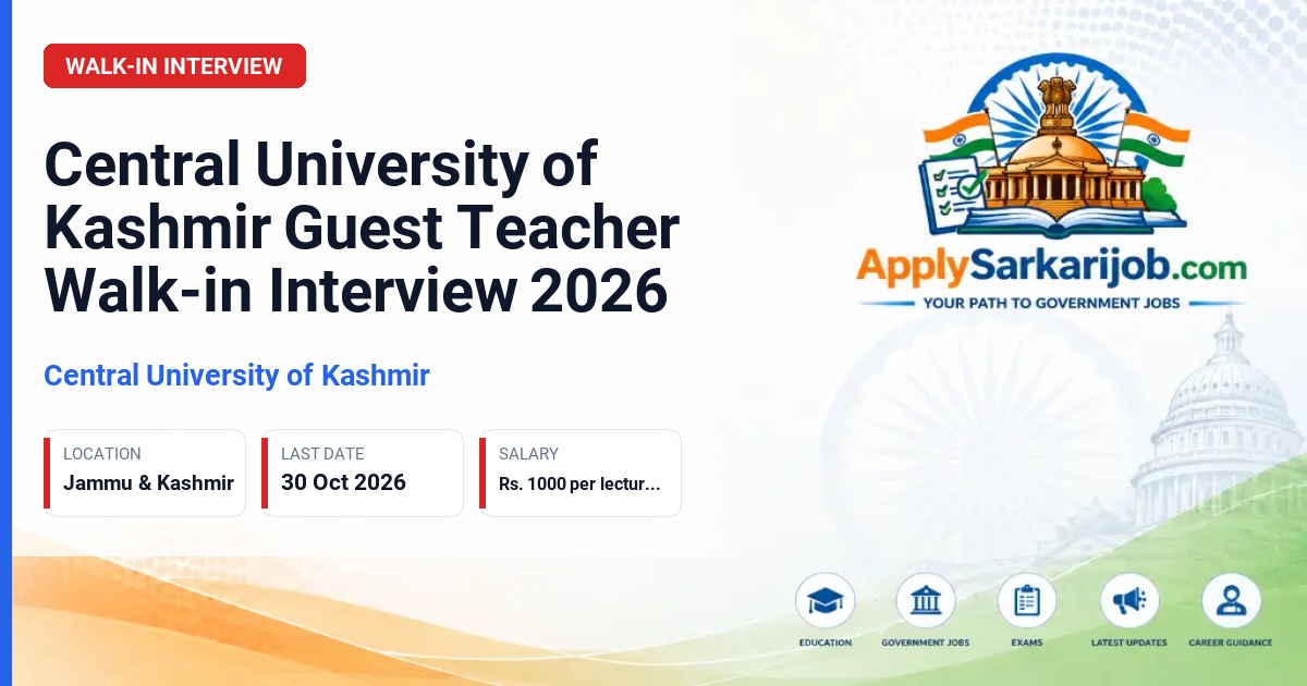 Central University of Kashmir - Guest Teacher Official Notification Poster & Schedule