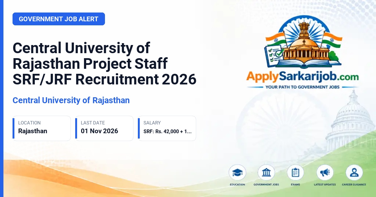 Central University of Rajasthan - Project Staff (SRF/JRF) Official Notification Poster & Schedule