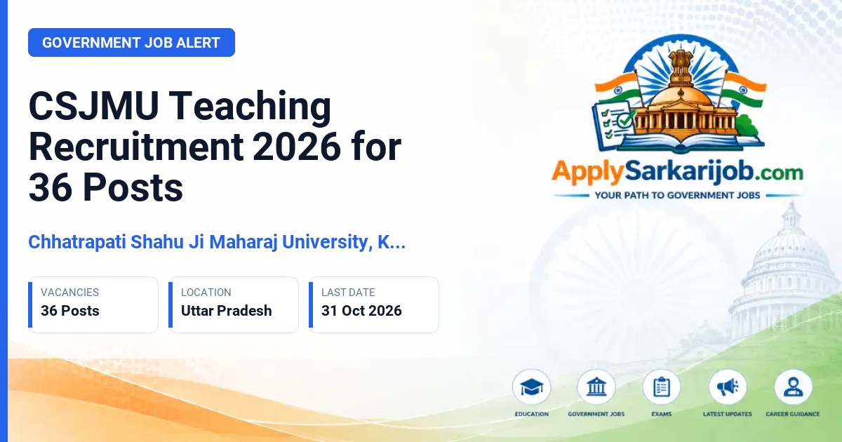 Chhatrapati Shahu Ji Maharaj University, Kanpur - Professor, Associate Professor, Assistant Professor Official Notification Poster & Schedule