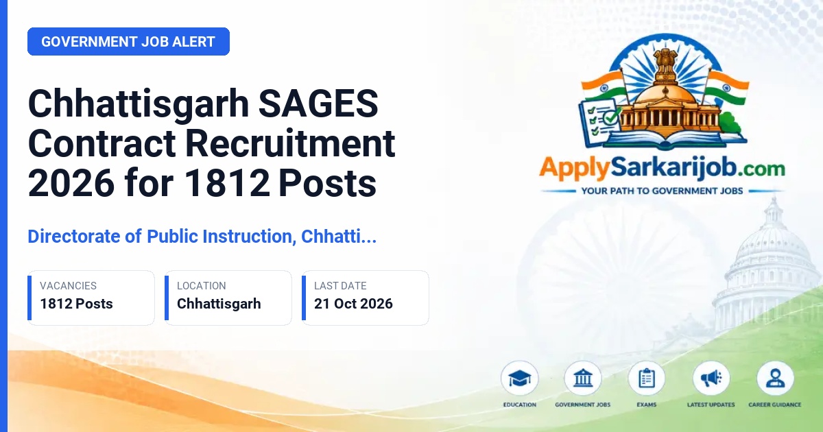 Directorate of Public Instruction, Chhattisgarh - Swami Atmanand Utkrisht English Medium Schools (SAGES) - Lecturer, Headmaster, Assistant Teacher, Teacher, PT Teacher, Librarian, Computer Teacher, Laboratory Assistant Official Notification Poster & Schedule