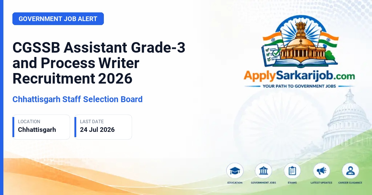 Chhattisgarh Staff Selection Board - Assistant Grade-3 / Process Writer Official Notification Poster & Schedule