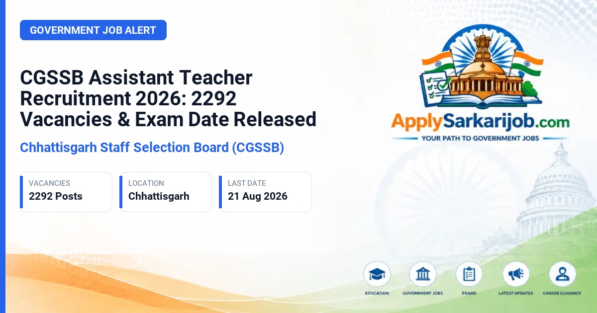 Chhattisgarh Staff Selection Board (CGSSB) - Assistant Teacher (Sahayak Shikshak) Official Notification Poster & Schedule