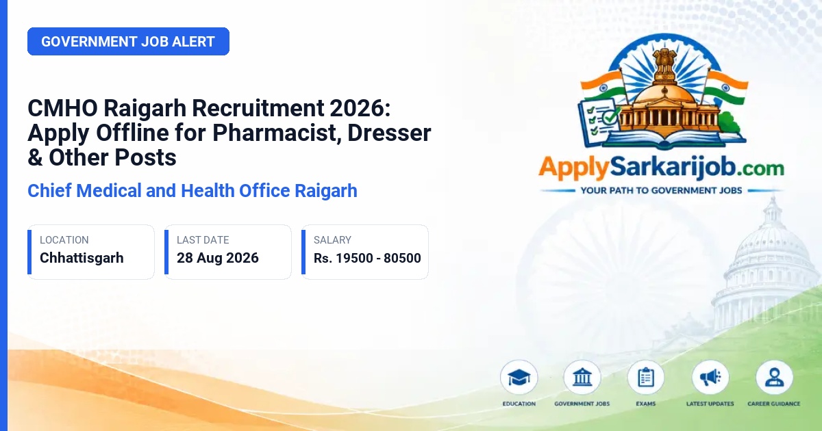 Chief Medical and Health Office Raigarh - Dresser Grade-01, Rural Health Coordinator (Male), Pharmacist Grade-02 Official Notification Poster & Schedule