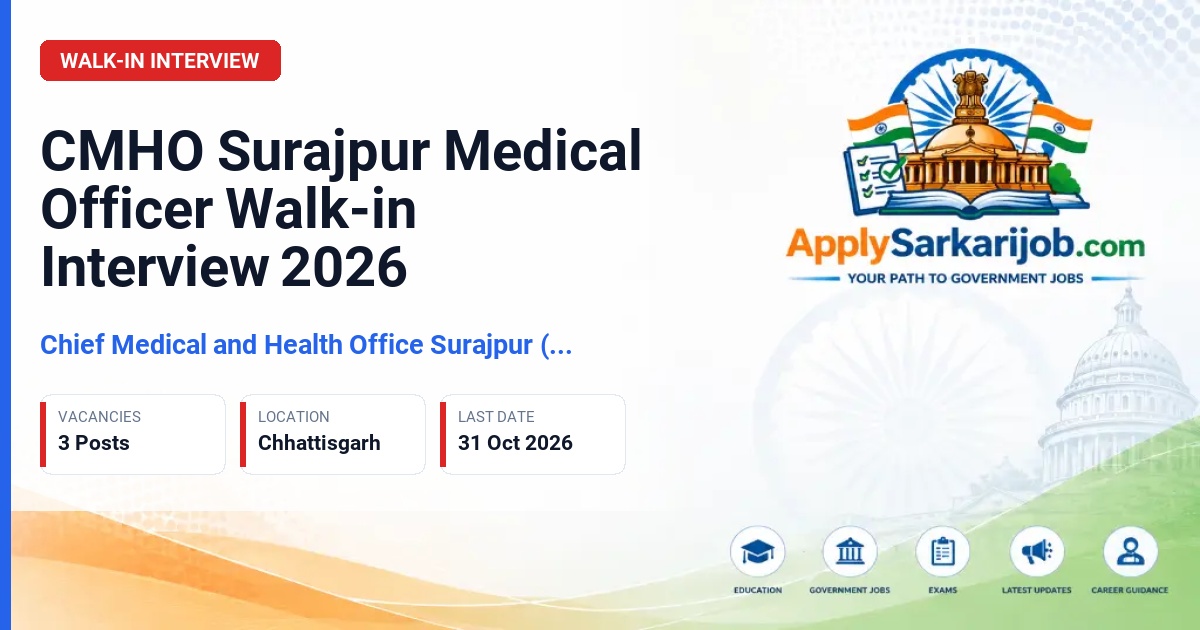 Chief Medical and Health Office Surajpur (CMHO Surajpur) - Medical Officer Official Notification Poster & Schedule