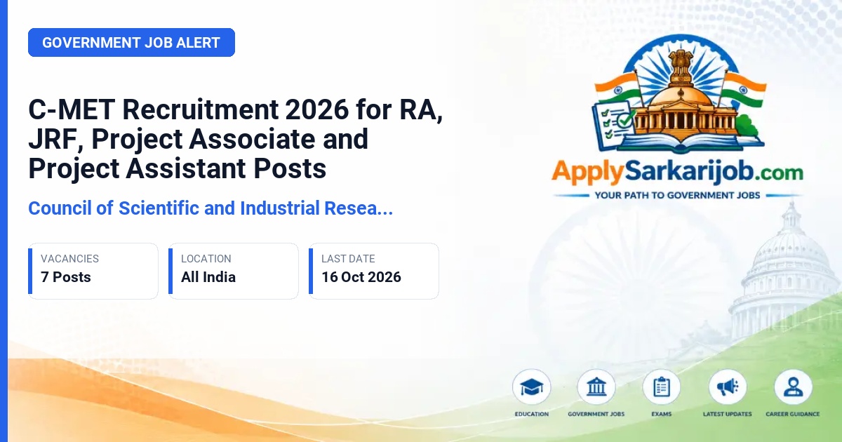 Council of Scientific and Industrial Research (CSIR) - Research Associate (RA), Junior Research Fellow (JRF), Project Associate, Project Assistant Official Notification Poster & Schedule