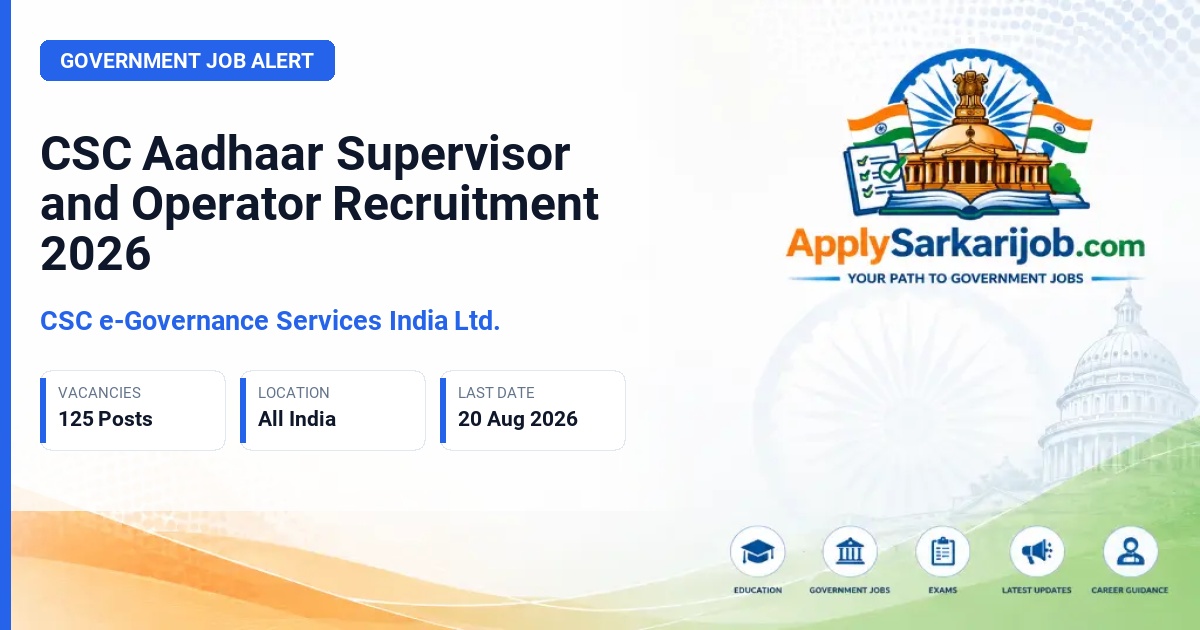 CSC e-Governance Services India Ltd. - Aadhaar Supervisor/Operator Official Notification Poster & Schedule