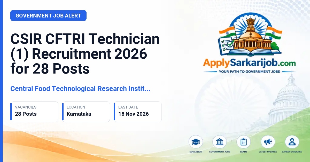 Central Food Technological Research Institute (CSIR CFTRI) - Technician (1) Official Notification Poster & Schedule