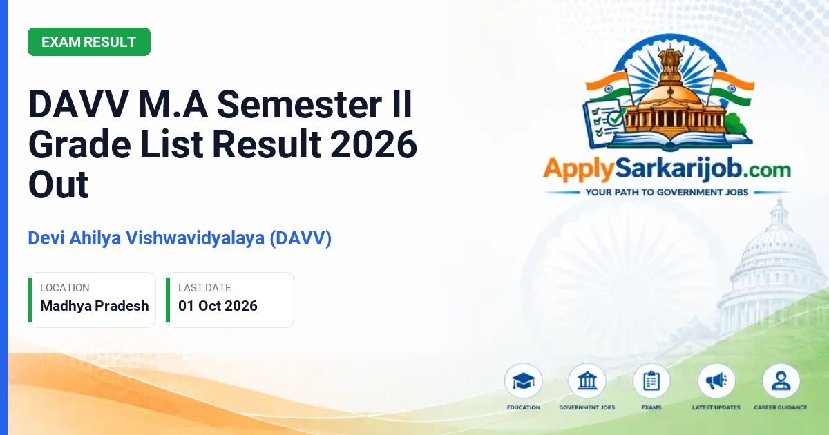 Devi Ahilya Vishwavidyalaya (DAVV) - M.A Economics (2YDC) Semester II Grade List, M.A Sociology (2YDC) Semester II Grade List Official Notification Poster & Schedule