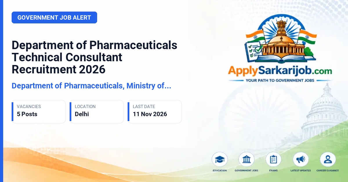 Department of Pharmaceuticals, Ministry of Chemicals and Fertilizers - Technical Consultant (Grade 1 and Grade 2) Official Notification Poster & Schedule