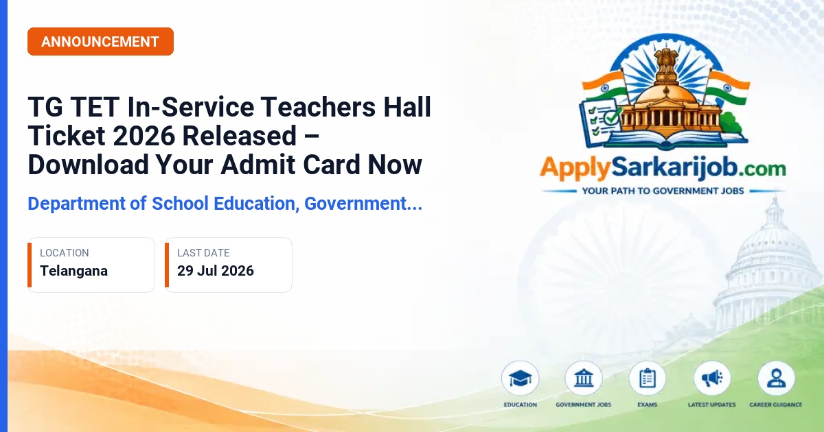 Department of School Education, Government of Telangana - Telangana Teacher Eligibility Test – In-Service Teachers-2026 (TGTET-In-service Teachers-2026) Official Notification Poster & Schedule