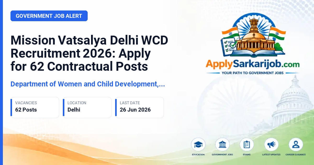 Department of Women and Child Development, Government of NCT of Delhi - Programme Officer, DCPO, Protection Officer, Legal cum Probation Officer, Counselor, Social Worker, Accountant, Data Analyst, ADEO, Out Reach Worker Official Notification Poster & Schedule