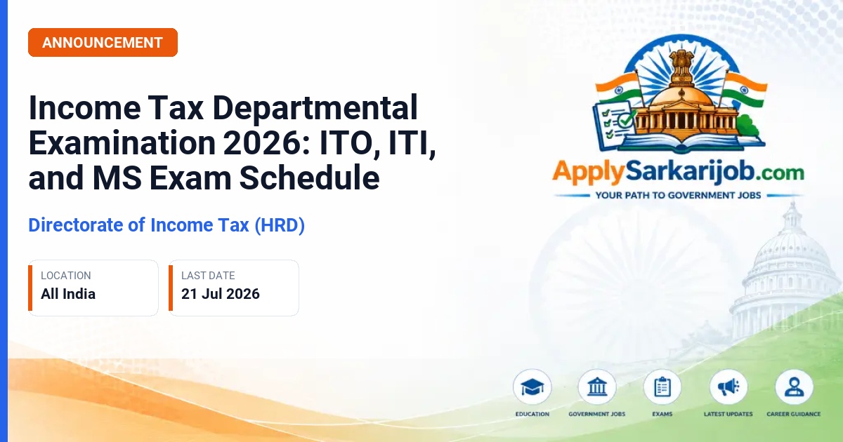Directorate of Income Tax (HRD) - Income Tax Officer (ITO), Income Tax Inspector (ITI), Ministerial Staff (MS) Official Notification Poster & Schedule