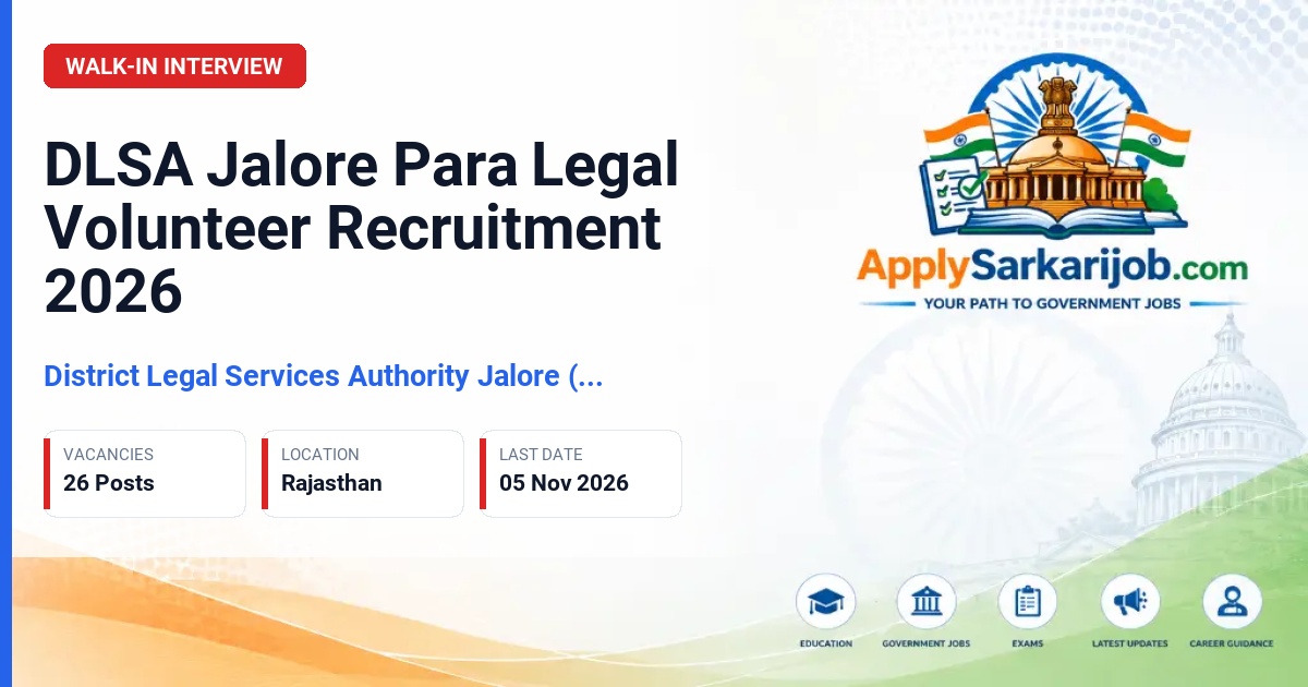 District Legal Services Authority Jalore (DLSA Jalore) - Para Legal Volunteer Official Notification Poster & Schedule