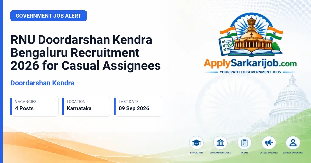 Doordarshan Kendra - Website Assistant, Broadcast Assistant, CG Operator, Anchor Official Notification Poster & Schedule