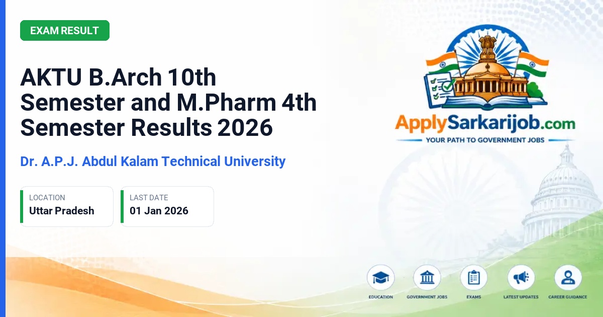 Dr. A.P.J. Abdul Kalam Technical University - AKTU B.Arch 10th Semester and M.Pharm 4th Semester Results 2026 Official Notification Poster & Schedule